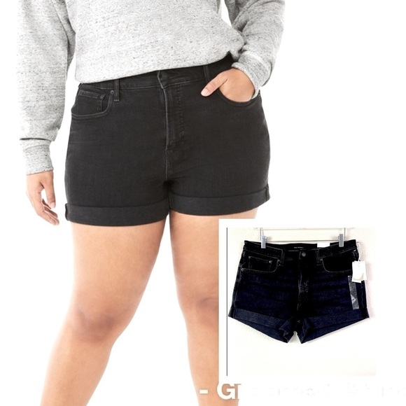Free Assembly Black Denim Rolled Hem Jean Shorts Size 16 - Picture 1 of 10